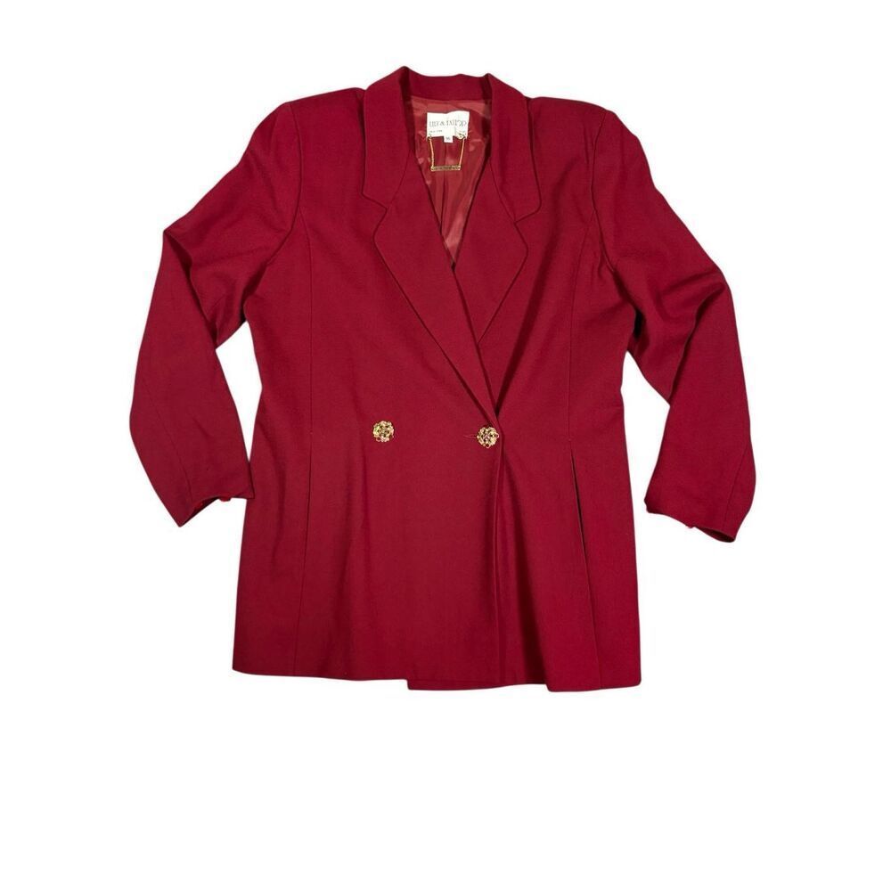 Lily Taylor Women’s Red Blazer Size 16 Vintage Jeweled Button Career Jacket